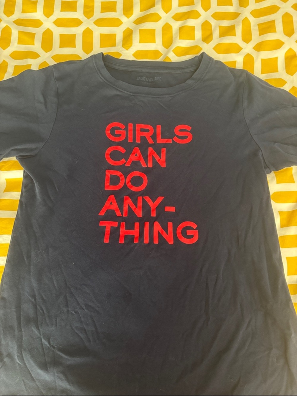 Girls Can Do Anything Navy Tee with Red Lettering
